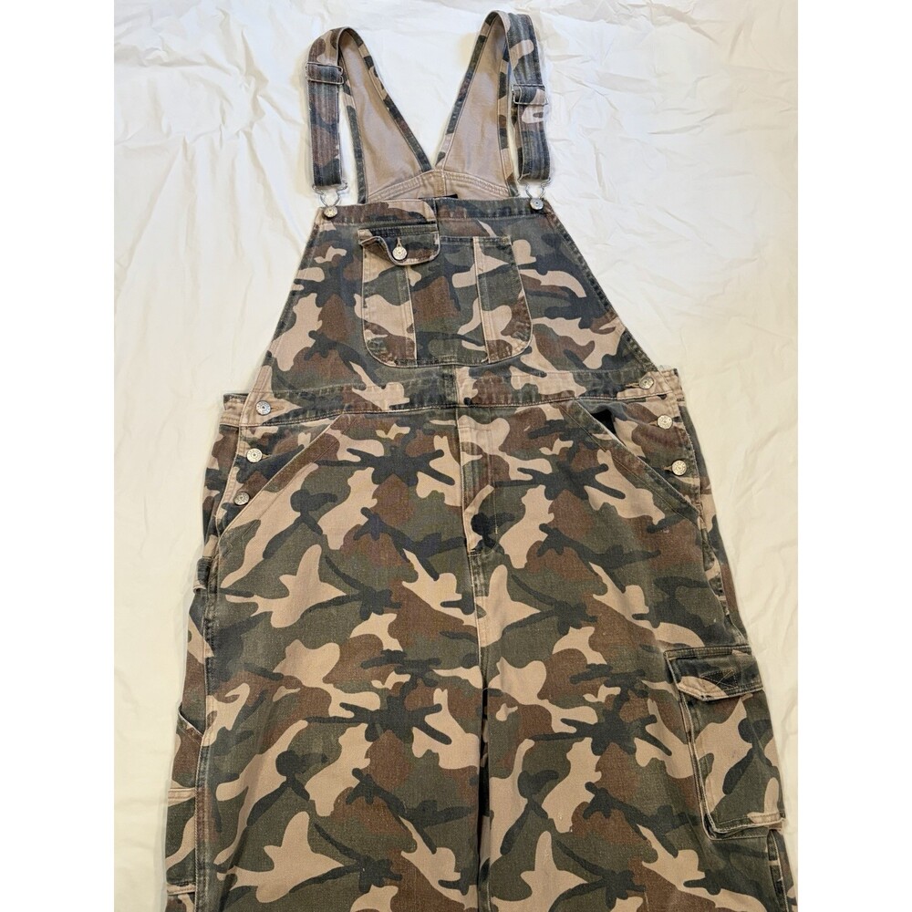 Faded Glory Vintage Camoflauge Bib Overalls Men's Large Denim Comfort
